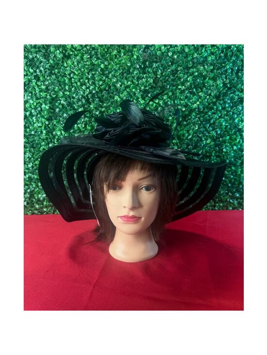 Vtg Sears Black Swinger Kentucky Derby Hat Wide Brim Ostrich Feather Rose NWT main image 9